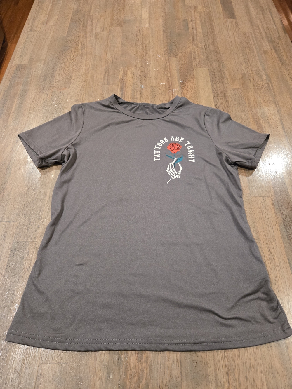 Womens Gray Graphic Crew Neck T-Shirt - 'Tattoos Are Trashy'